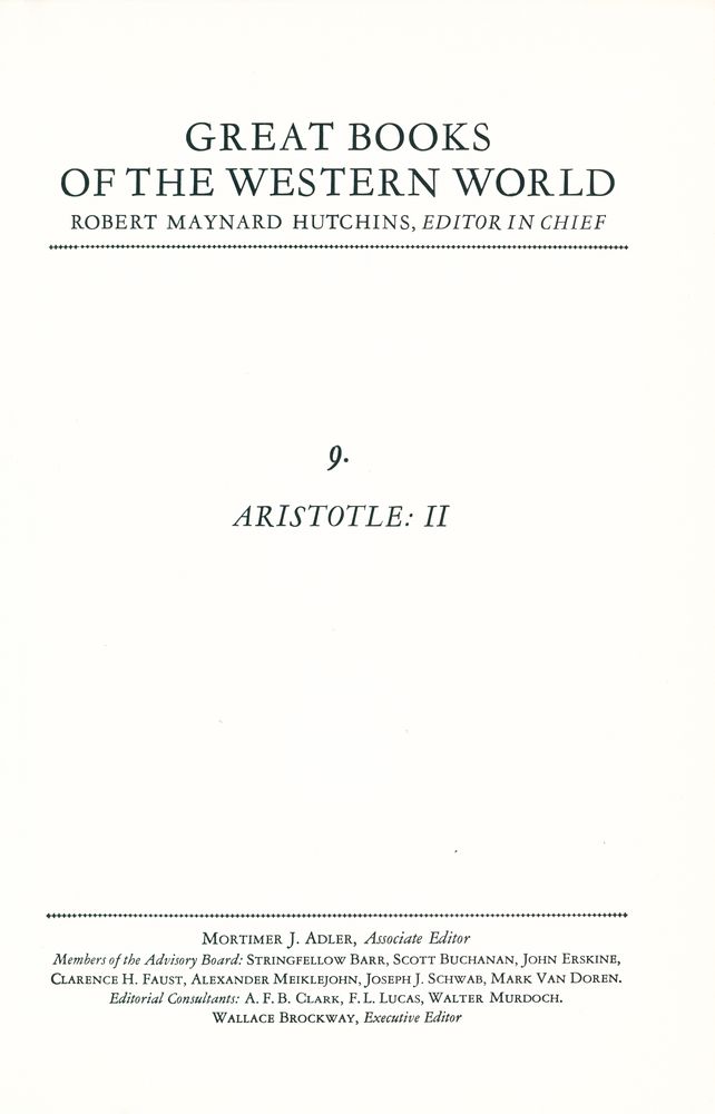 『Great Books of the Western World : THE WORKS OF ARISTOTLE VOLUME Ⅱ』 1
