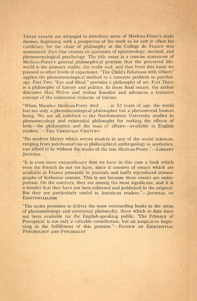 『The Primacy of Perception and Other Essays』 3