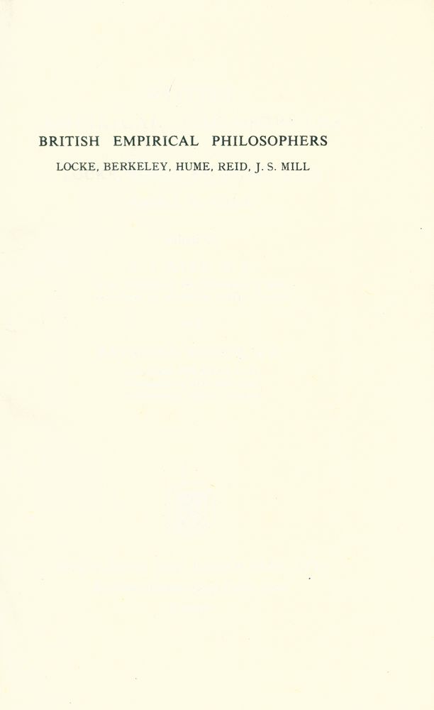 『BRITISH EMPIRICAL PHILOSOPHERS : LOCKE, BERKELEY, HUME, REID AND J. S. MILL』 1