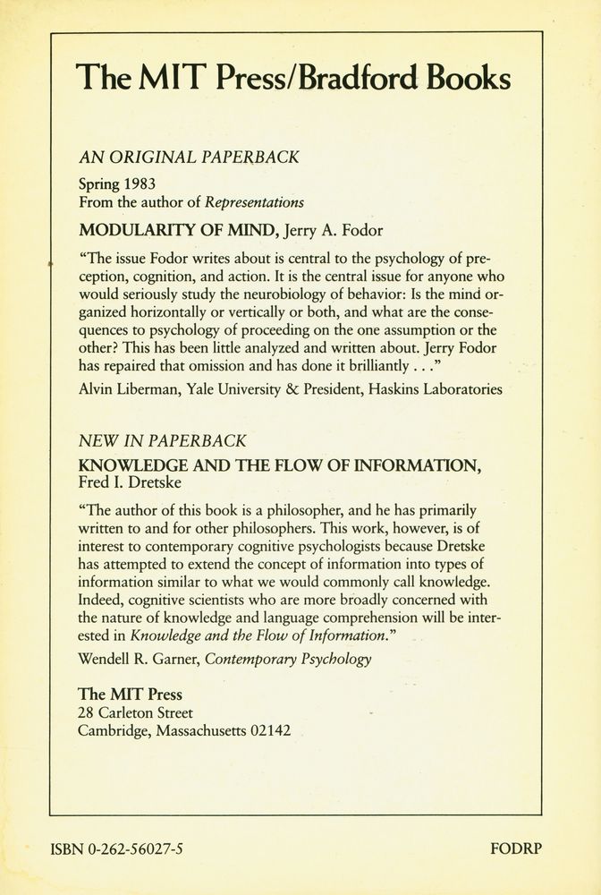 『REPRESENTATIONS : Philosophical Essays on the Foundations of Cognitive Science』 3