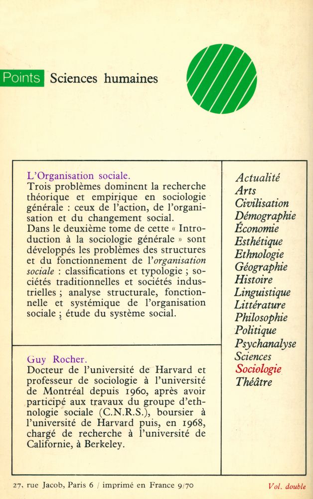 『Introduction à la sociologie générale 2 - L'organisation sociale』 4