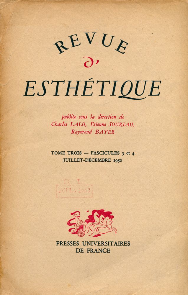 『REVUE D' ESTHÉTIQUE』 TOME TROIS - FASCICULES 3 et 4 JUILLET - DECEMBRE 1950 1