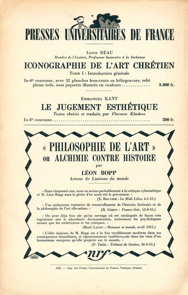 『REVUE D' ESTHÉTIQUE』 TOME HUIT - FASCICULE 2 AVRIL - JUIN 1955 3