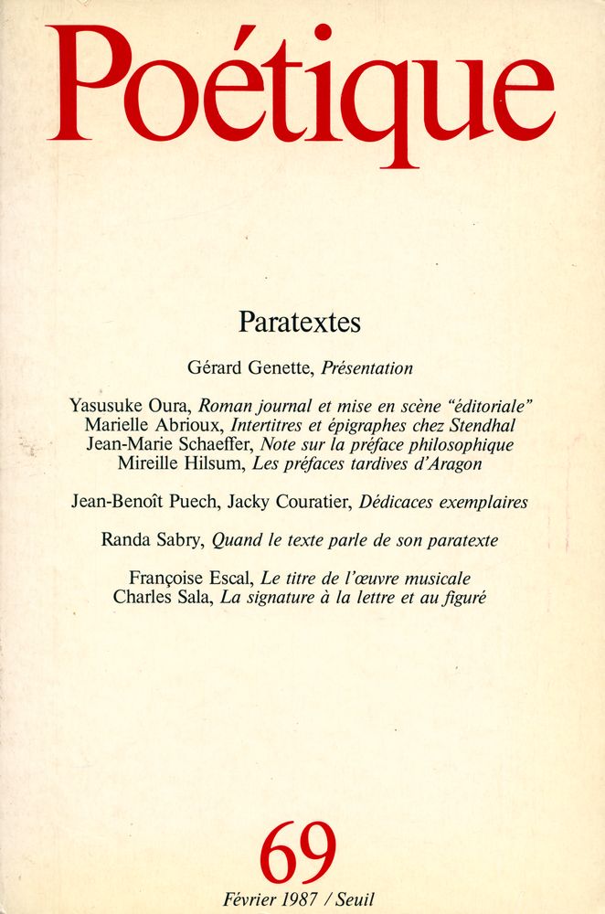 『Poétique』 69, Février 1987 1
