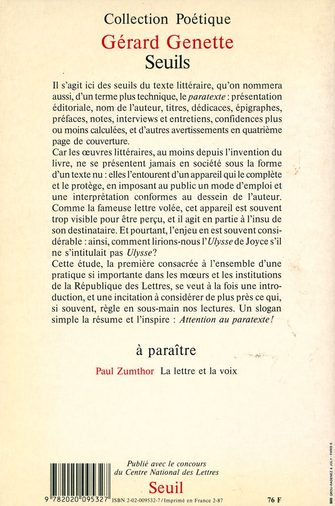 『Poétique』 69, Février 1987 3