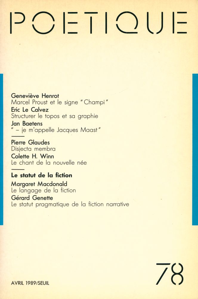 『POETIQUE』 78, AVRIL 1989 1