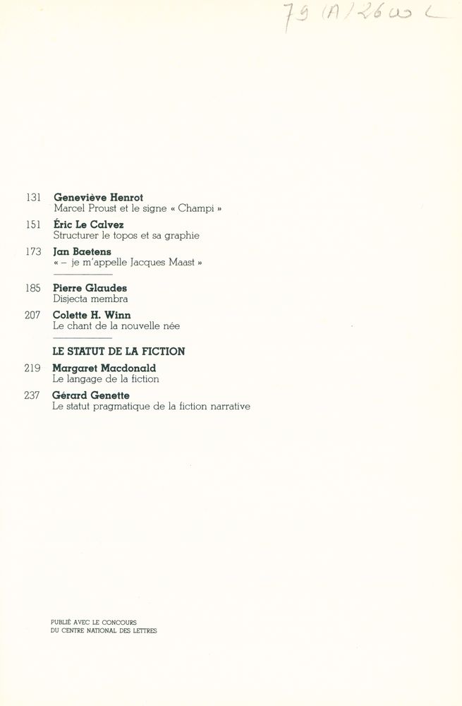 『POETIQUE』 78, AVRIL 1989 2