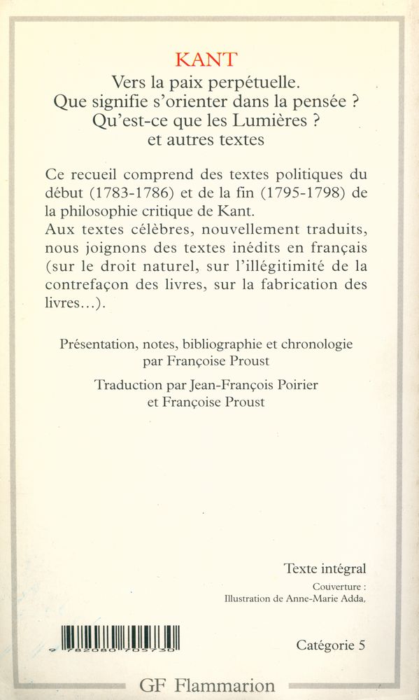 『VERS LA PAIX PERPÉTUELLE. QUE SIGNIFIE S'ORIENTER DANS LA PENSÉE? QU'EST - CE QUE LES LUMIÈRES? : ET AUTRES TEXTES』 3