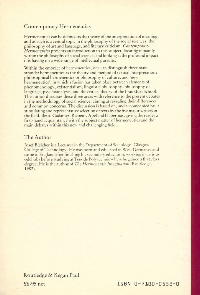 『Contemporary Hermeneutics : Hermeneutics as Method, Philosophy and Critique』 5