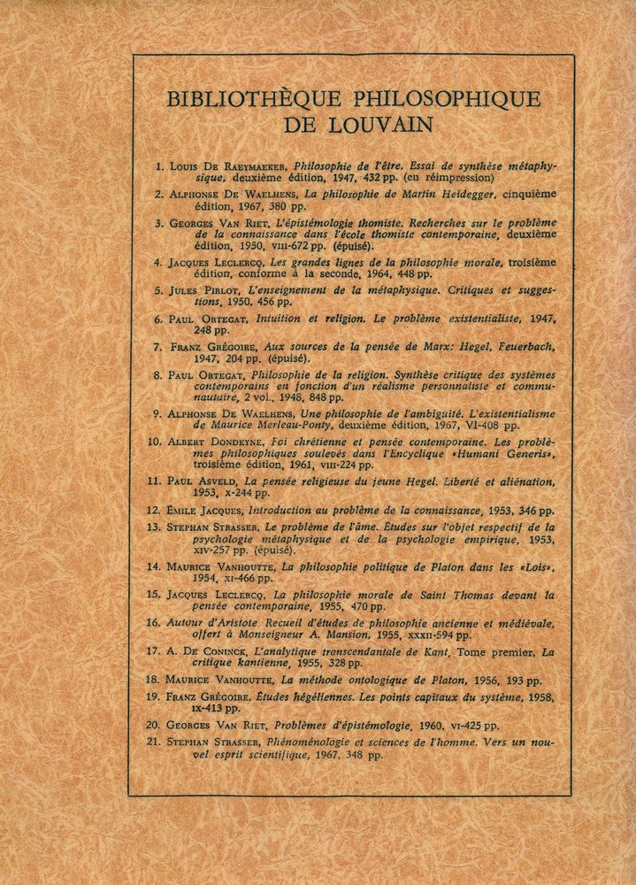 『BIBLIOTHÈQUE PHILOSOPHIQUE DE LOUVAIN: UNE PHILOSOPHIE DE L'AMBIGUÏTÉ : L'existentialisme de Maurice Merleau - Ponty』 4