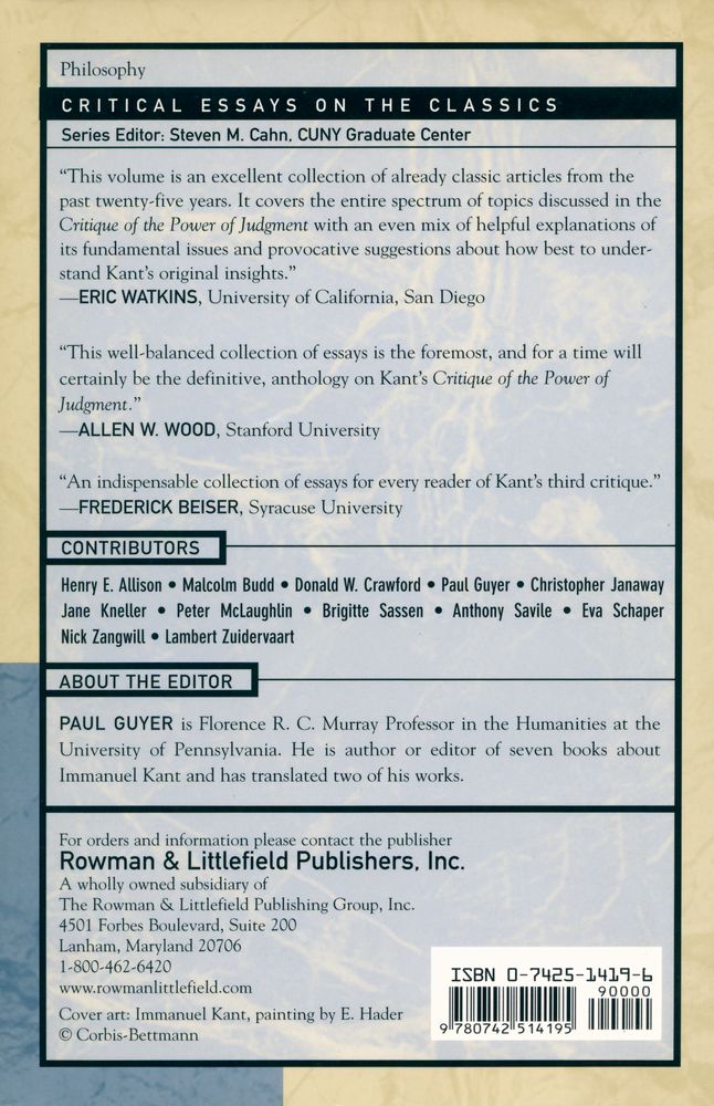 『Kant's CRITIQUE OF THE POWER OF JUDGEMENT : Critical Essays』 4