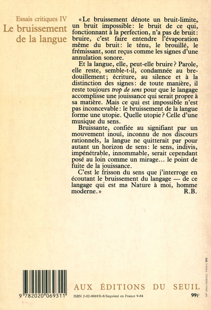 『Essais critiques IV : Le bruissement de la langue』 5