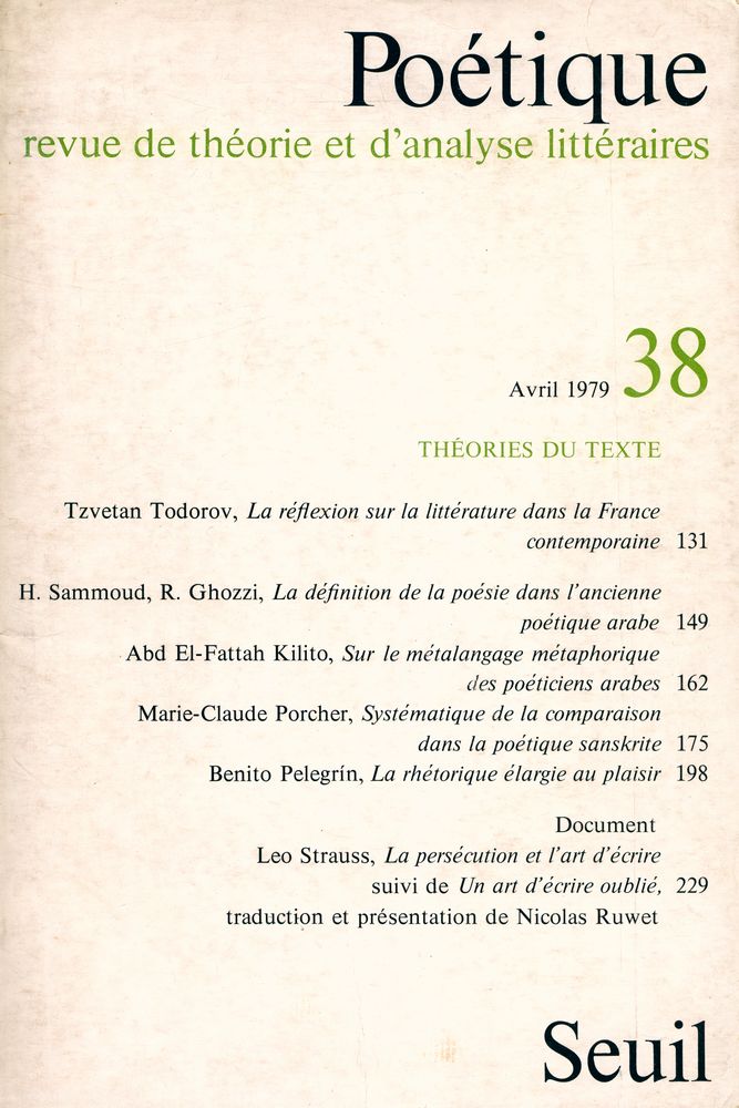『Poétique』 Avril 1979 38 1
