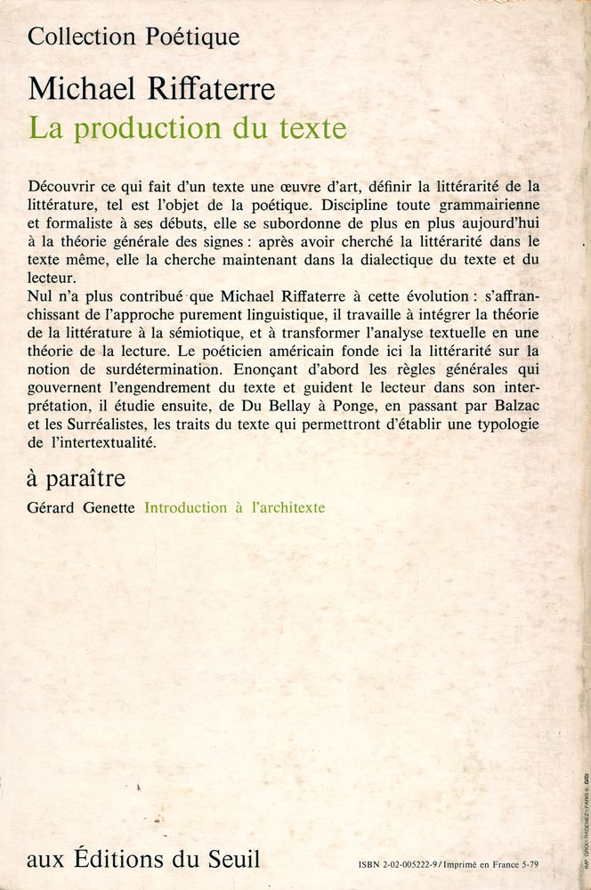 『Poétique』 Avril 1979 38 2
