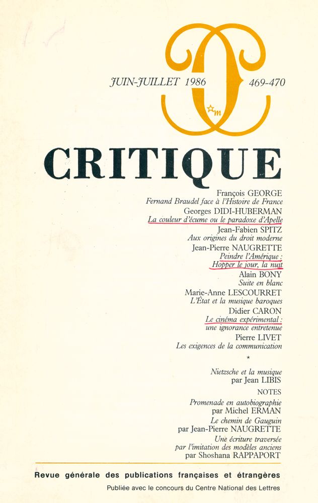 『CRITIQUE』 JUIN JUILLET 1986 1