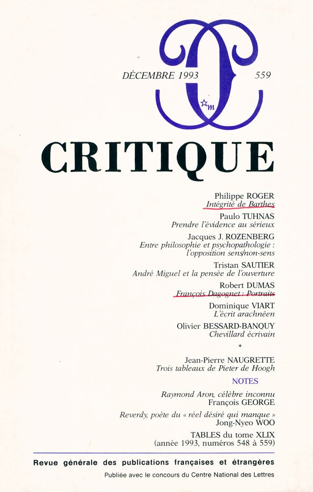 『CRITIQUE』 N° 559  1