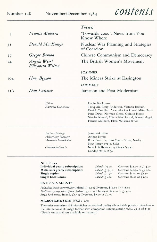 『new left review』  Volume 25 Number 143 - 148 7