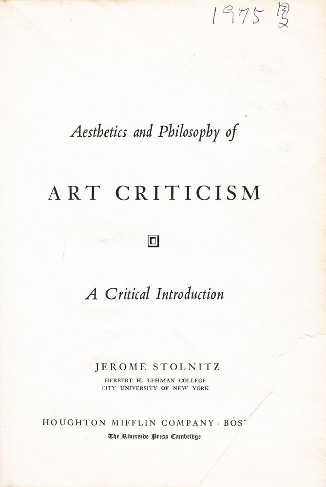『Aesthetics and Philosophy of ART CRITICISM : A Critical Introduction』 1