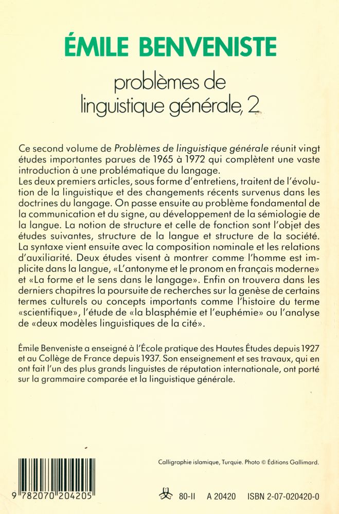 『problèmes de linguistique générale, 2』 4