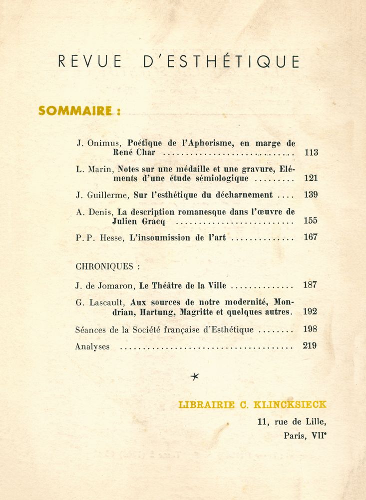 『Revue d'esthetique』 2 1969 2