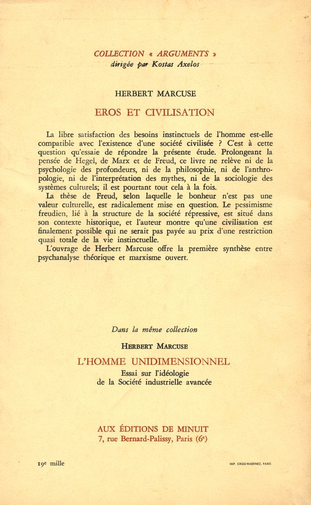 『EROS ET CIVILISATION : CONTRIBUTION A FREUD』 5
