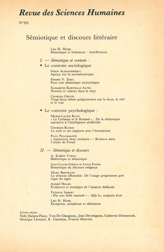 『Revue des Sciences Humaines』 201 - 204 2