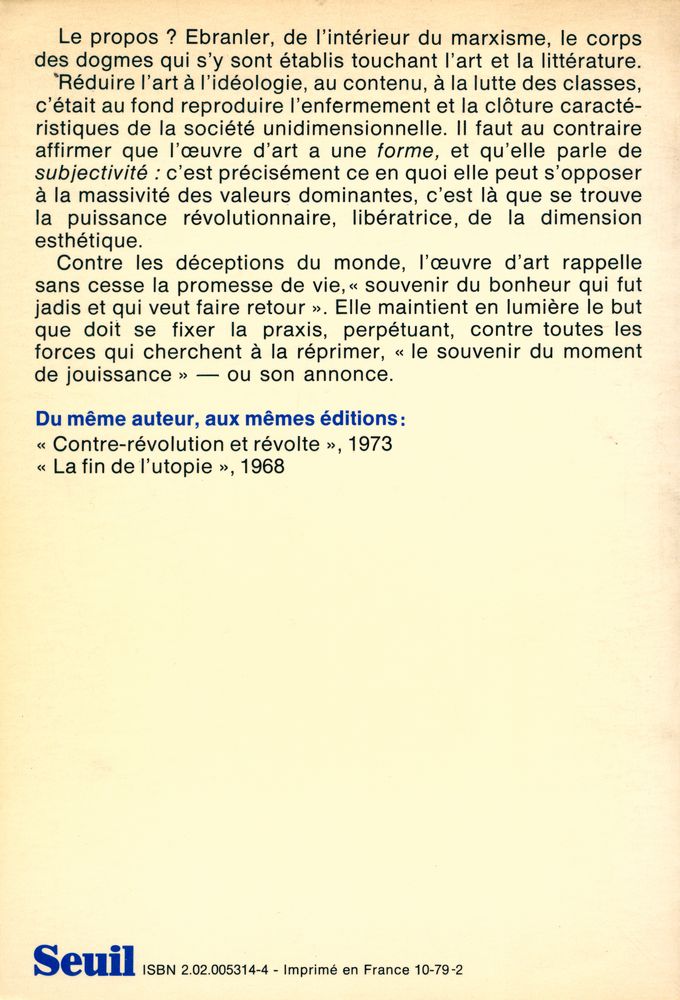 『LA DIMENSION ESTHÉTIQUE : POUR UNE CRITIQUE DE L'ESTHÉTIQUE MARXISTE』 3