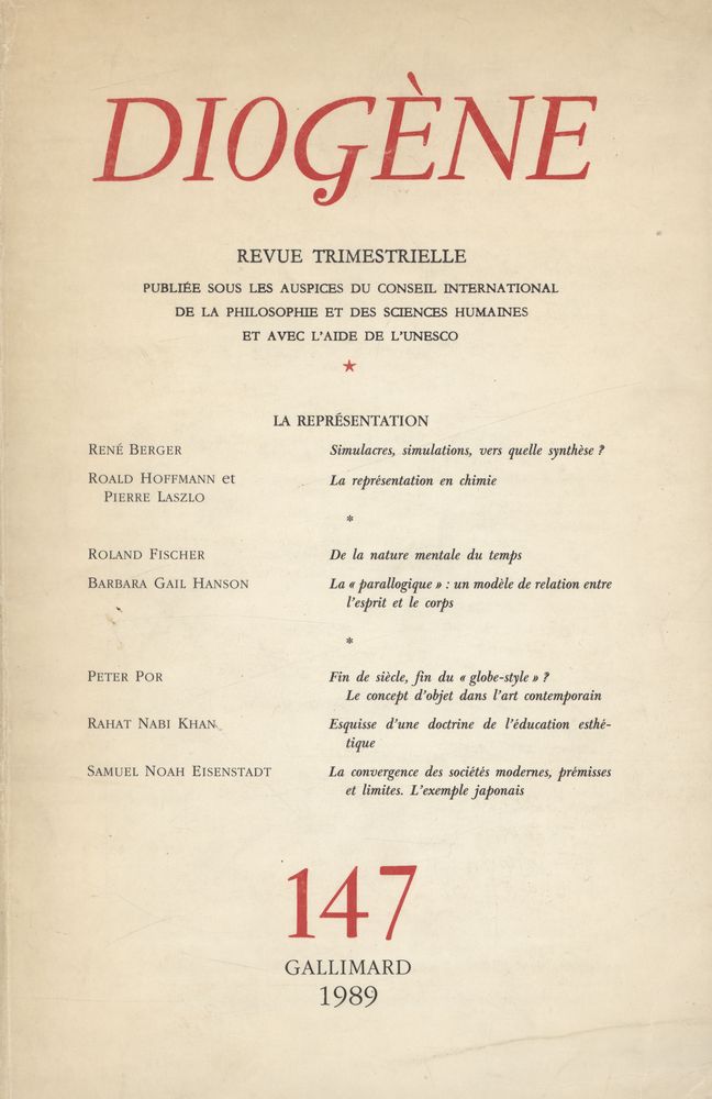 『DIOGÈNE』 N° 147, Juillet - Septembre 1989 1