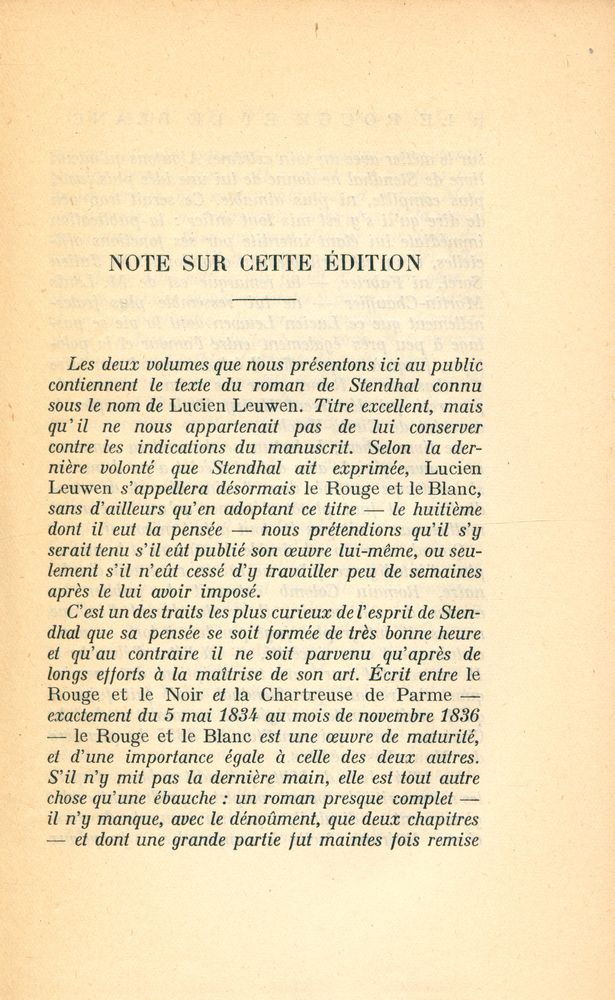 『LE ROUGE ET LE BLANC (LUCIEN LEUWEN) : ROMAN POSTHUME (1834 - 1836) : Premier Volume』 2