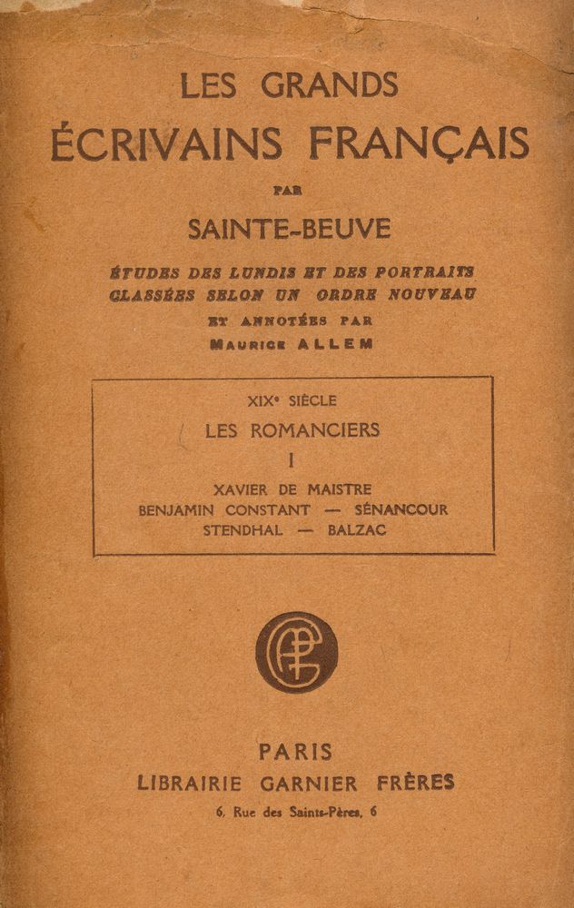 『LES GRANDS ÉCRIVAINS FRANÇAIS : XIXe SIÈCLE LES ROMANCIERS Ⅰ』 1