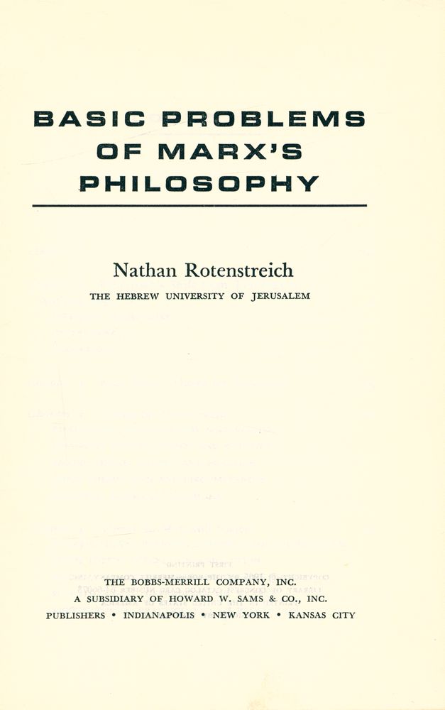 『BASIC PROBLEMS OF MARX'S PHILOSOPHY』 1