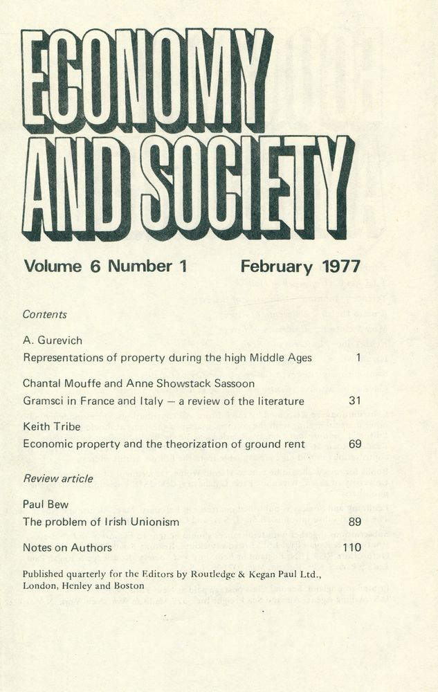 『ECONOMY AND SOCIETY』 Volume 6 Number 1 February 1977 2