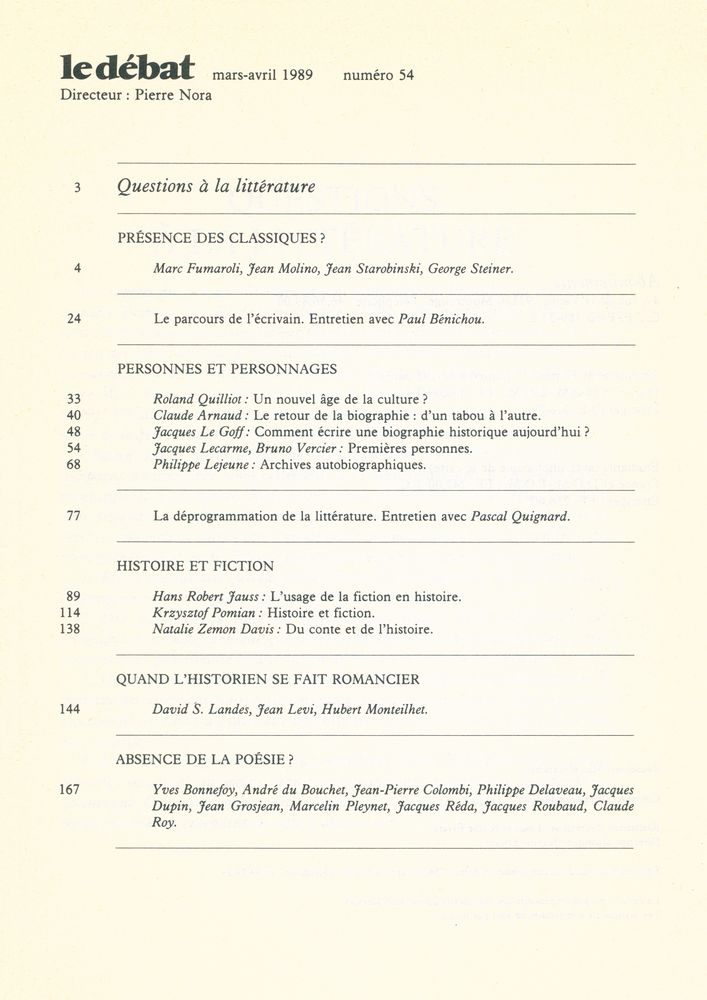 『le débat』 numéro 54 2