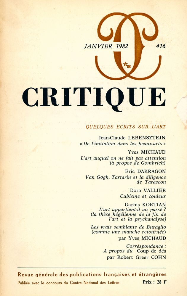 『CRITIQUE : Revue générale des publications françaises et étrangères』 Janvier 1982 TOME XXXVIII, N° 416 1