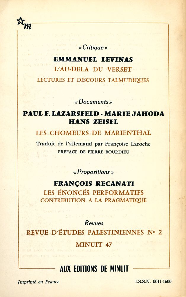 『CRITIQUE : Revue générale des publications françaises et étrangères』 Janvier 1982 TOME XXXVIII, N° 416 3