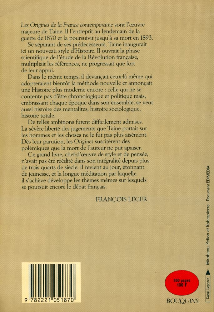 『LES ORIGINES DE LA FRANCE CONTEMPORAINE - LA RÉVOLUTION : LE GOUVERNEMENT RÉVOLUTIONNAIRE, LE RÉGIME MODERNE』