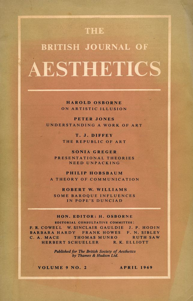 『THE BRITISH JOURNAL OF AESTHETICS』 VOLUME 9 NO. 2 1