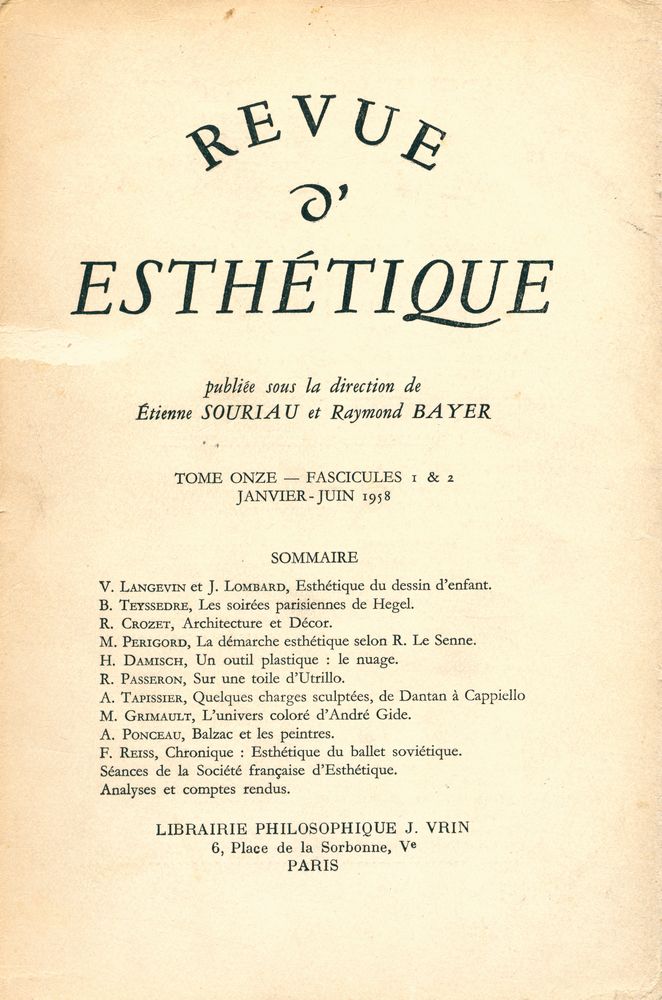 『REVUE d'ESTHÉTIQUE』 JANVIER - JUIN 1958 1