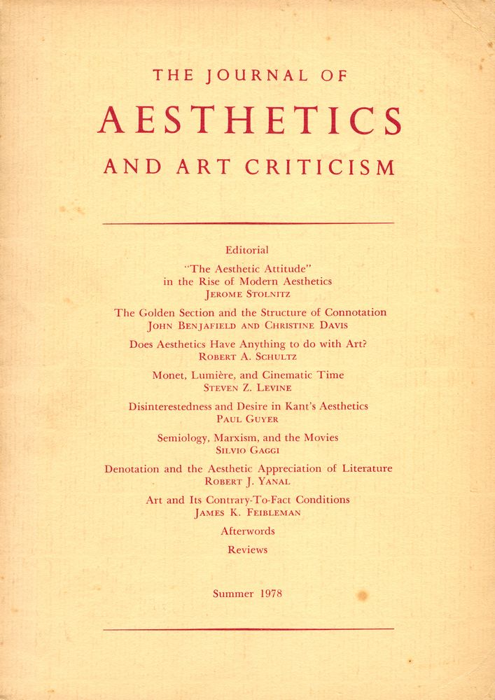 『The Journal Of Aesthetics And Art Criticism』 Volume ⅩⅩⅩⅤⅠ, Number 4, Summer, 1978 1