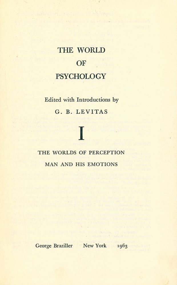 『THE WORLD OF PSYCHOLOGY Ⅰ : THE WORLDS OF PERCEPTION MAN AND HIS EMOTIONS』 1