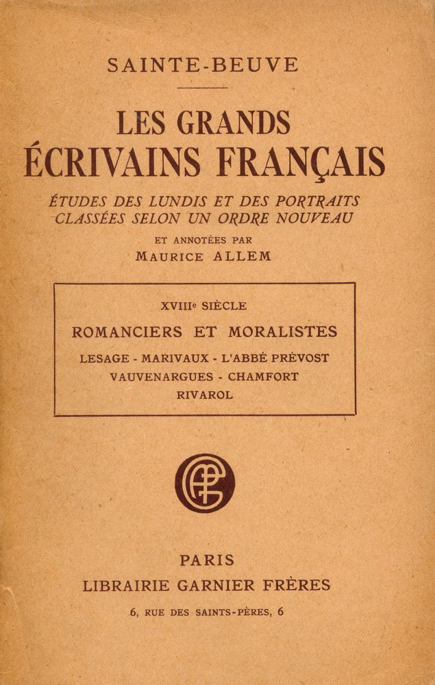 『LES GRANDS ÉCRIVAINS FRANÇAIS : ⅩVIIIe SIÈCLE, ROMANCIERS ET MORALISTES』 1