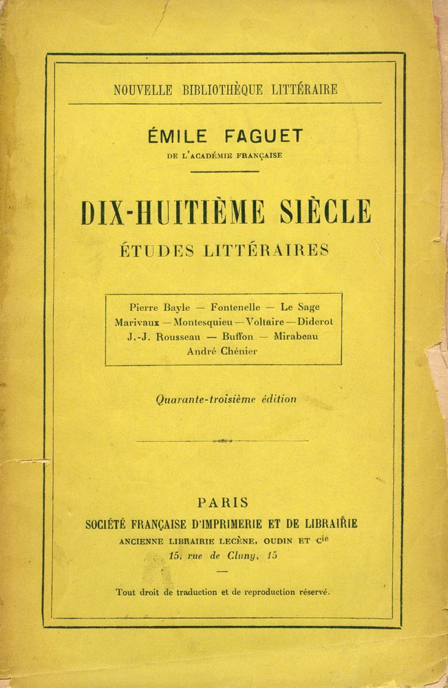 『Nouvelle bibliothèque littéraire : DIX - HUITIÈME SIÈCLE : études litéraires』 1