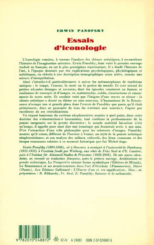 『Bibliothèque des SCIENCES HUMAINES - Essais d'iconologie : Les thèmes humanistes dans l'art de la Renaissance』 3