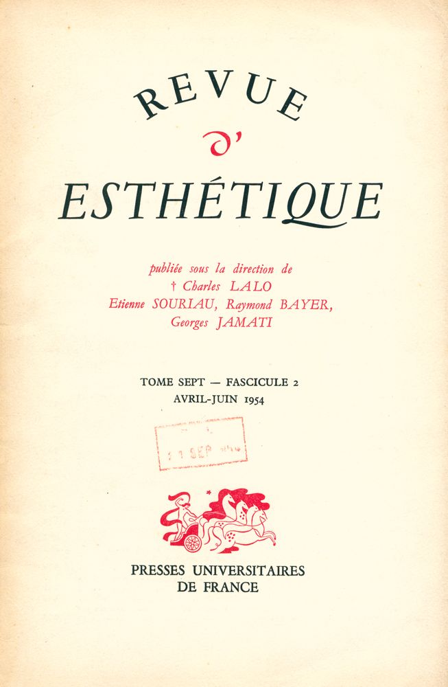 『REVUE D'ESTHÉTIQUE』 TOME SEPT - FASCICULE 2 AVRIL - JUIN 1954 1