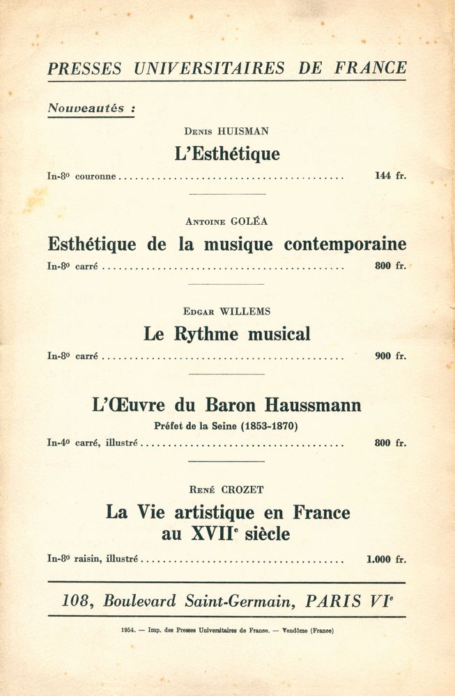 『REVUE D'ESTHÉTIQUE』 TOME SEPT - FASCICULE 2 AVRIL - JUIN 1954 3