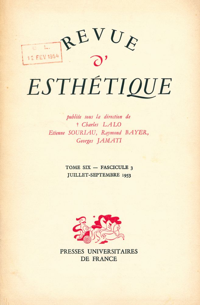 『REVUE D'ESTHÉTIQUE』 TOME SIX - FASCICULE 3 JUILLET - SEPTEMBRE 1953 1