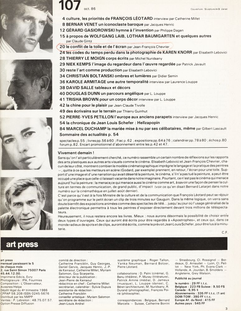 『art press』 107 OCTOBER 1986 2