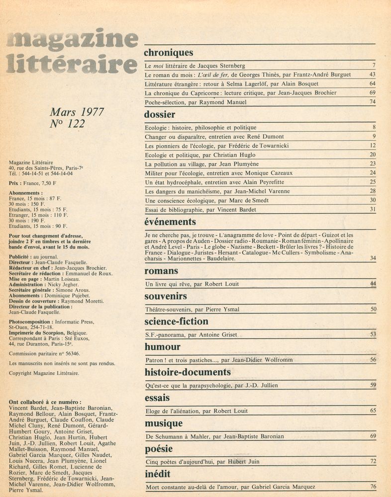 『magazine littéraire』 N° 122 Mars 1977 2