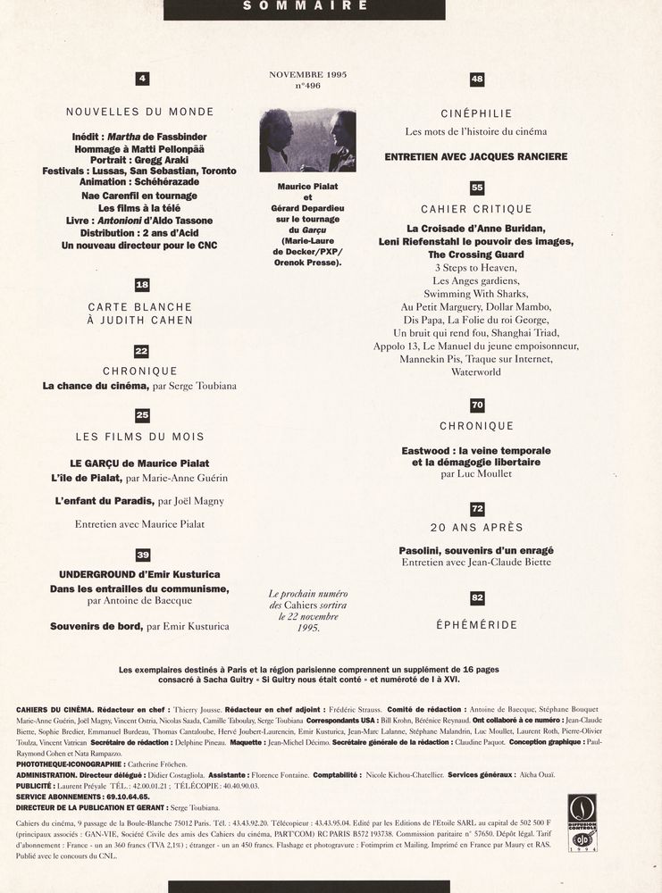 『CAHIERS DU CINEMA』 n° 496 NOVEMBRE 1995  2
