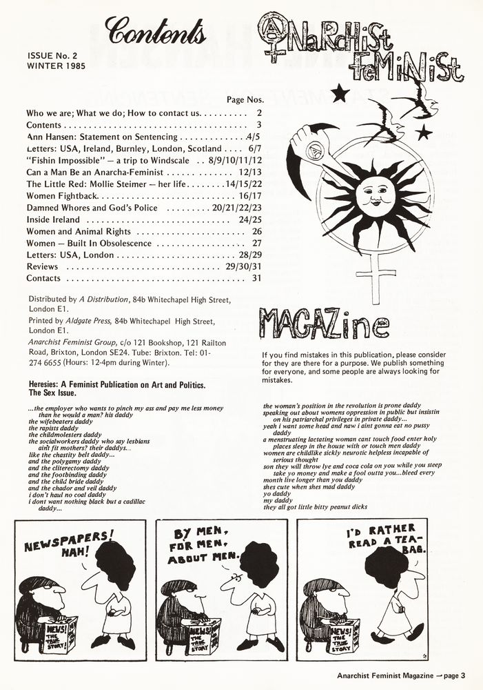 『ANARCHIST FEMINIST MAGAZINE』 WINTER 1985 ISSUE No. 2 2